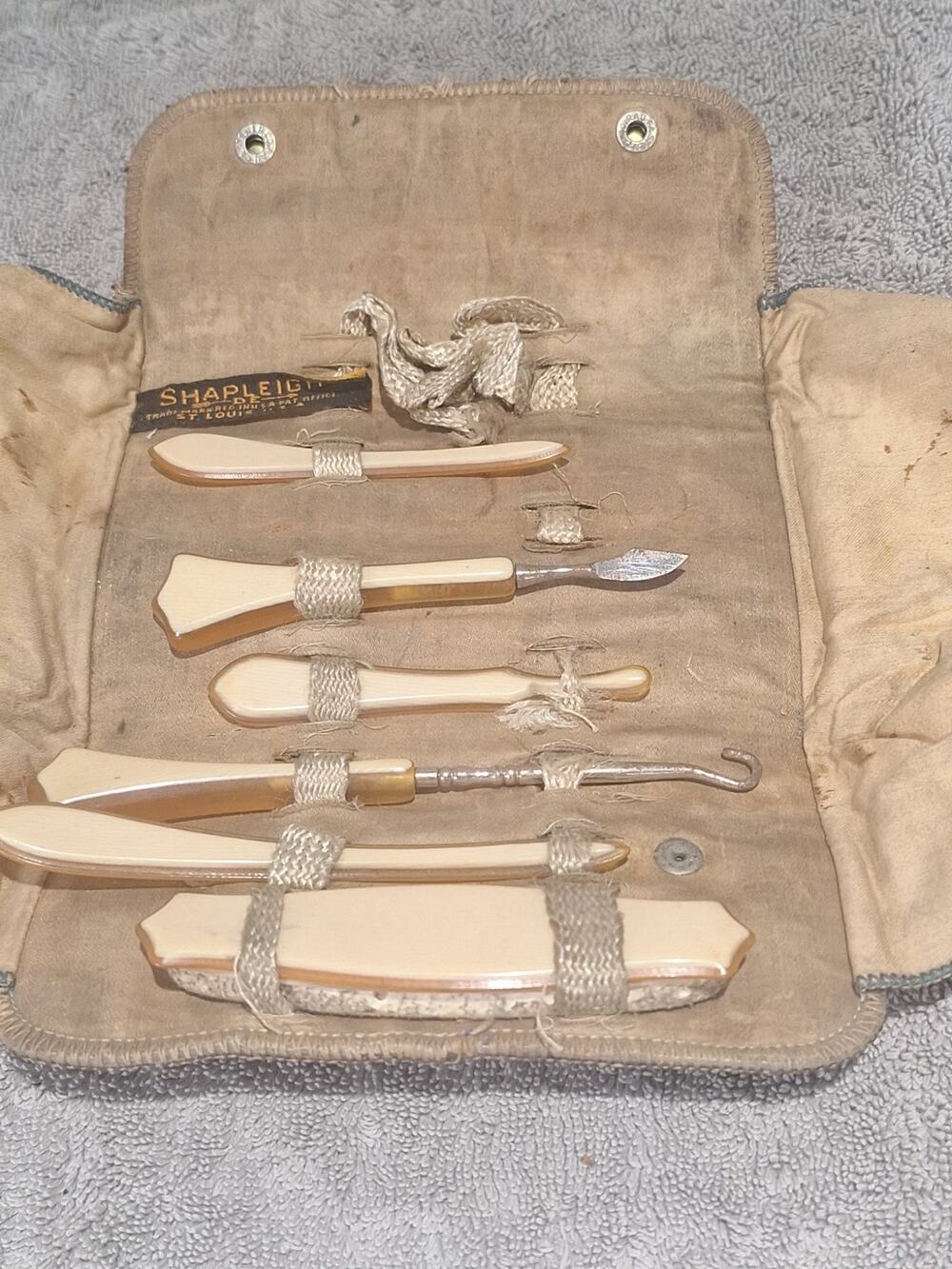 Shapleigh’s St Louis Vintage Manicure Set Celluloid Roll Case- 1940s-50s